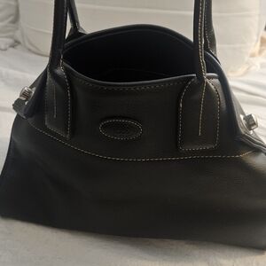 Tod's Vintage Girelli Cape Black Pebbled Leather Satchel Bag Made In Italy